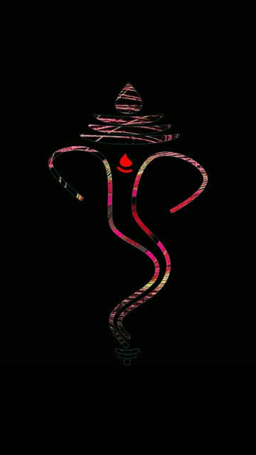 Ganpati Dada Neon Line Art on Black Background with Vibrant Pink and Red Accents HD phone wallpaper