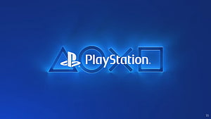 PlayStation Logo with Glowing Controller Symbols on Deep Blue Background HD wallpaper