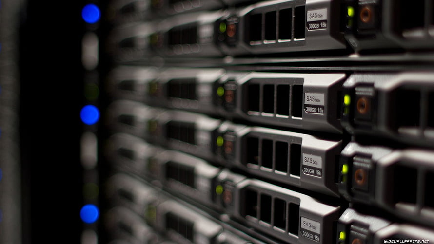 Dell Server Rack with SAS Hard Drives and Status Indicators HD wallpaper