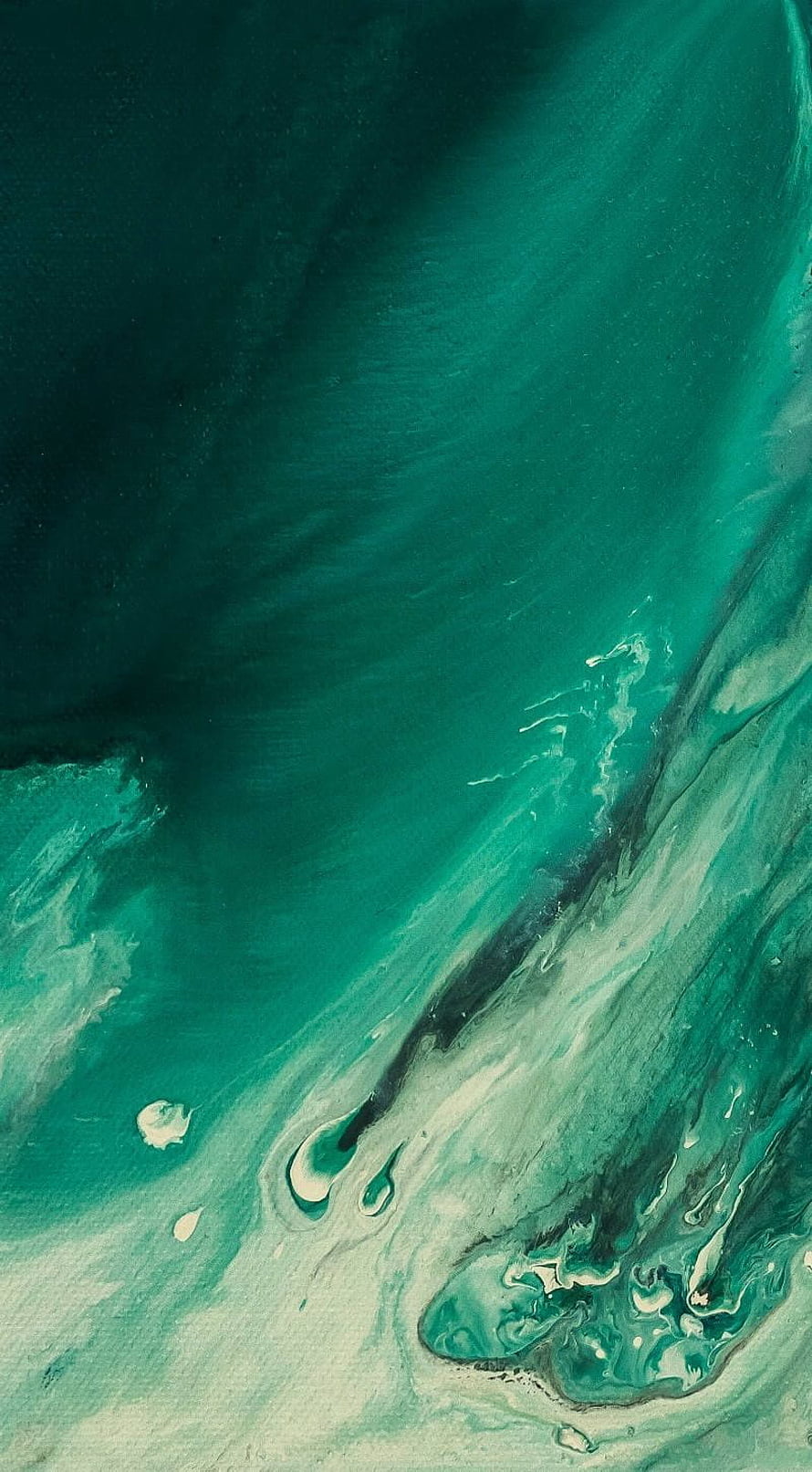 Emerald and Teal Fluid Art Abstract Painting with Swirling Marbled Textures HD phone wallpaper