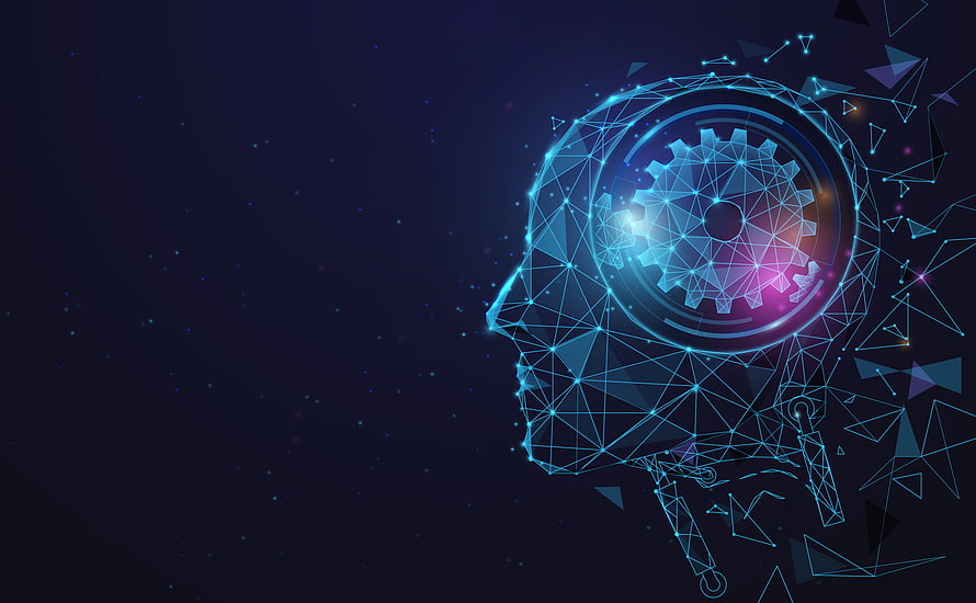 Abstract Digital Human Head With Glowing Gear And Neural Network Connections HD wallpaper