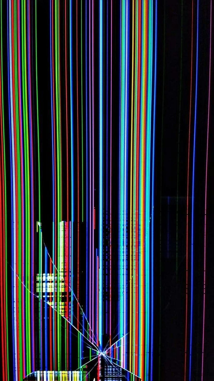 Vertical RGB Glitch Art with Cracked Glass Overlay and Digital Distortion HD phone wallpaper