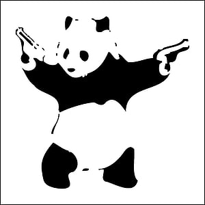 Banksy Panda Stencil Artwork with Dual Pistols in Black and White HD phone wallpaper