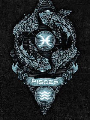 Pisces Zodiac Constellation Emblem with Twin Fish and Celestial Symbol HD phone wallpaper
