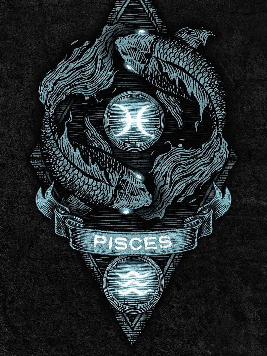 Pisces Zodiac Constellation Emblem with Twin Fish and Celestial Symbol HD phone wallpaper