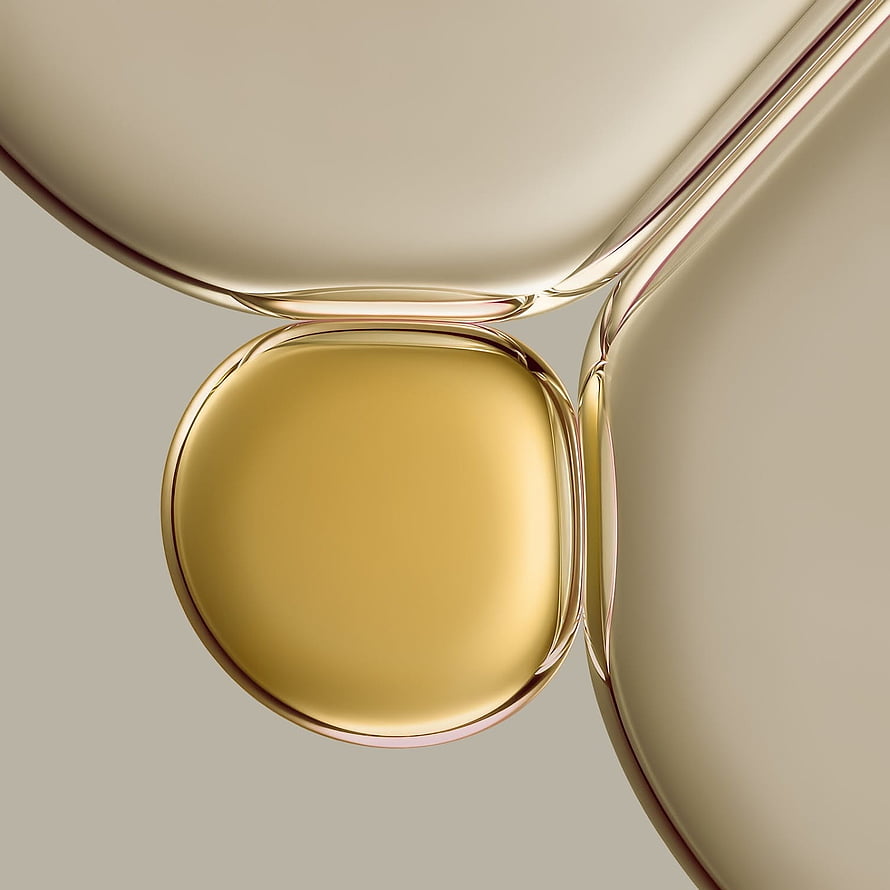 Abstract 3D Render of Glossy Gold and Cream Liquid Bubbles on a Neutral Background HD phone wallpaper