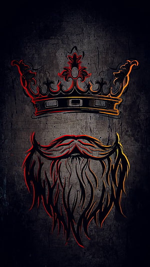 Ornate King Crown and Beard Emblem on Dark Textured Background HD phone wallpaper
