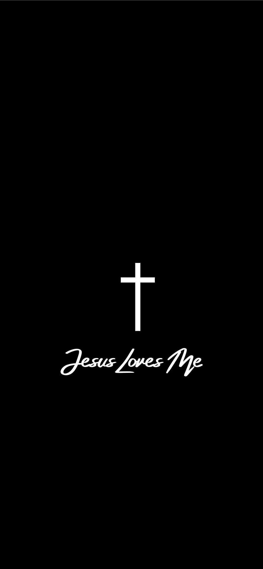Minimalist White Cross and Jesus Loves Me Script on Black Background HD phone wallpaper