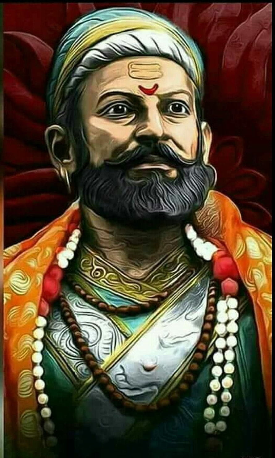 Chhatrapati Shivaji Maharaj Portrait with Turban and Traditional Beads HD phone wallpaper