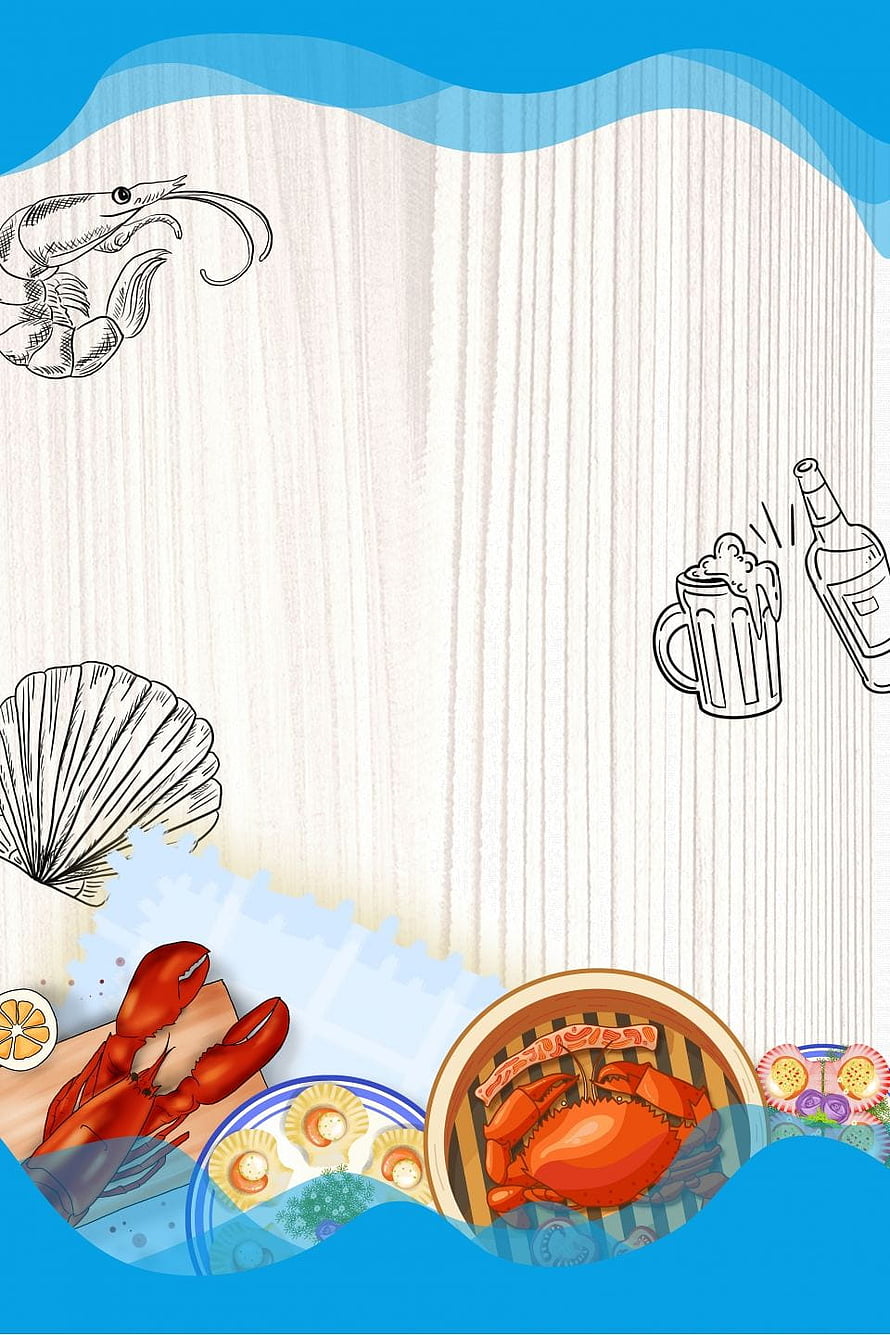 Illustrated Seafood Feast Poster With Lobster, Crab, and Shrimp on a Textured Background HD phone wallpaper