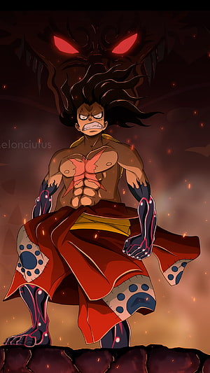 Monkey D. Luffy Gear Fourth Snakeman Form with Kaido Shadow in One Piece Anime Art HD phone wallpaper