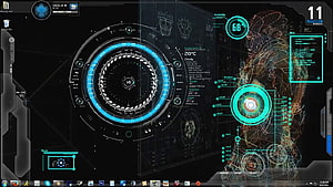 Iron Man J.A.R.V.I.S. Futuristic HUD Interface with Blue Circular Gauges and Data Overlays HD wallpaper
