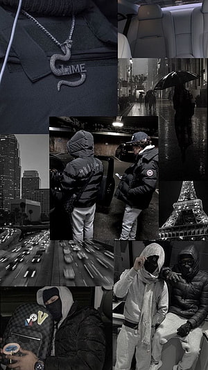 Dark Aesthetic Collage Featuring Luxury Streetwear, Urban Night Scenes, and Mysterious Figures HD phone wallpaper
