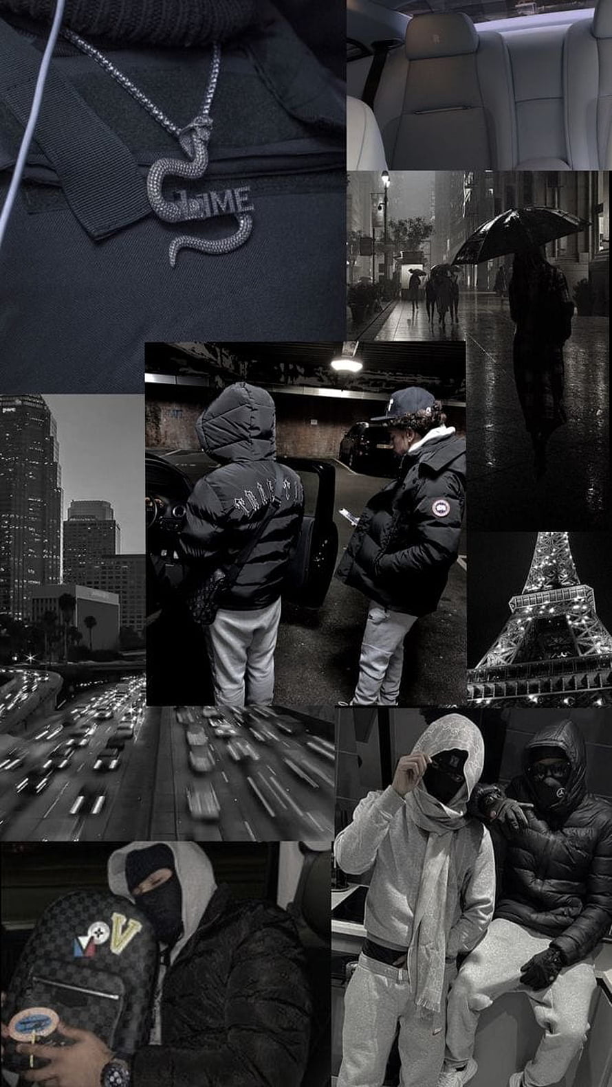 Dark Aesthetic Collage Featuring Luxury Streetwear, Urban Night Scenes, and Mysterious Figures HD phone wallpaper