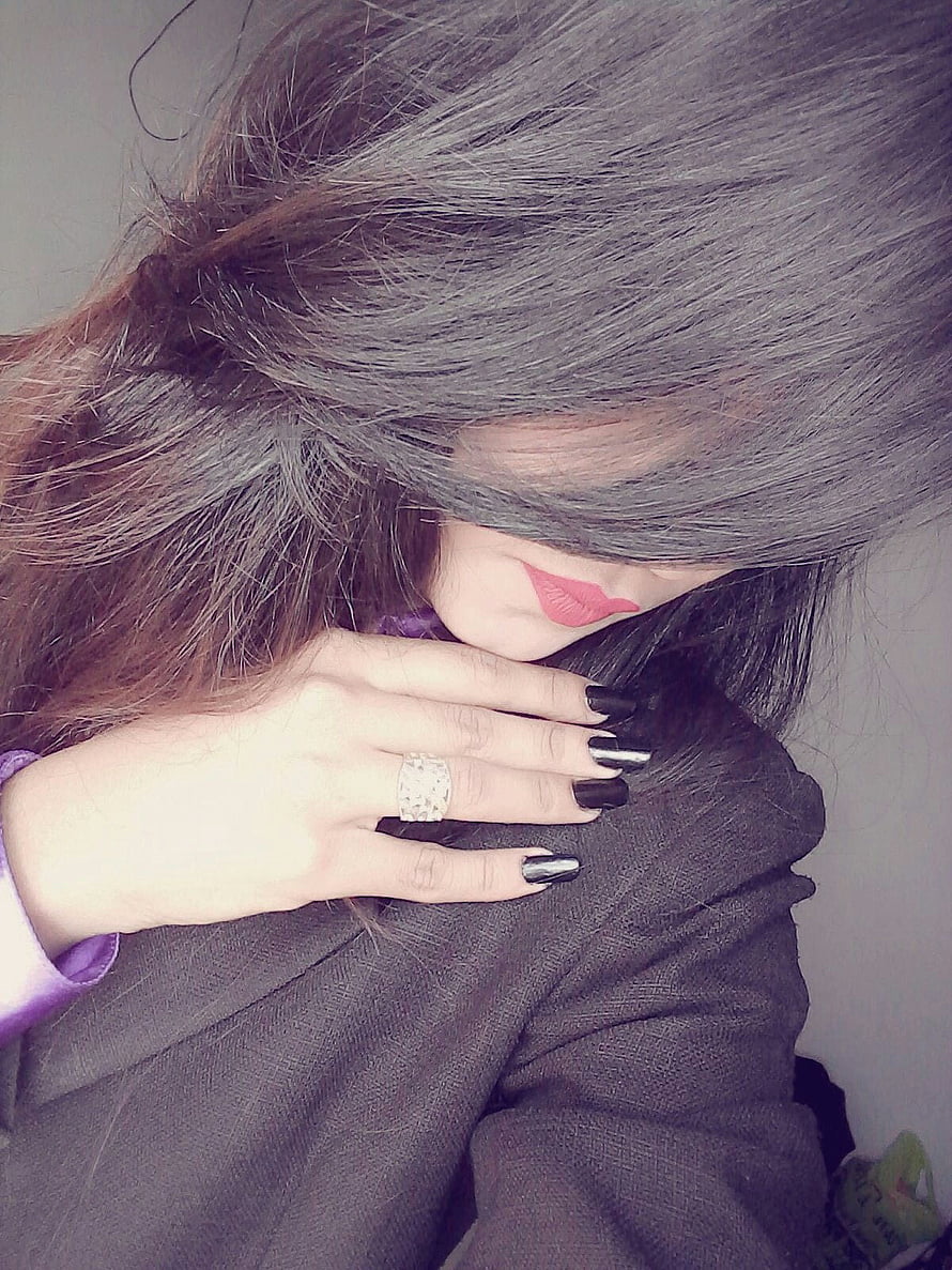 Mysterious Woman With Long Hair Covering Face And Black Nails HD phone wallpaper