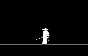 Minimalist White Samurai Silhouette Holding Katana on Black Background HD wallpaper