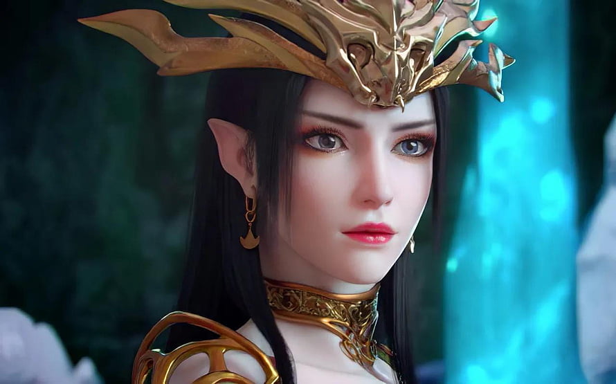 Medusa Queen in Golden Crown and Ornate Armor from Donghua Fantasy Series HD wallpaper