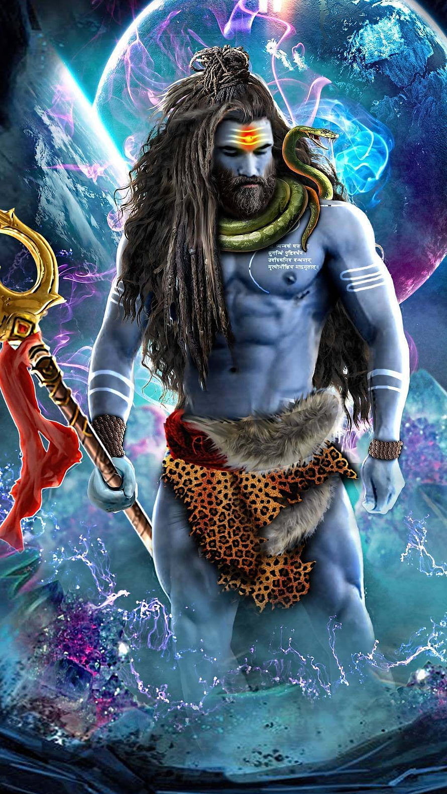 Majestic Shiva Mahadev Digital Art with Cosmic Nebula Background and Trishula HD phone wallpaper