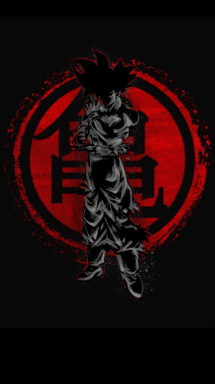 Dragon Ball Z Goku Silhouette with Red Kanji Emblem on Black Background HD phone wallpaper