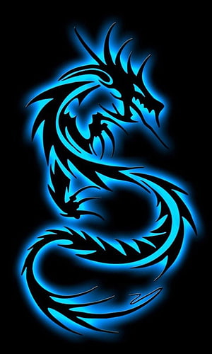 Glowing Blue Neon Dragon Silhouette in S Shape on Black Background HD phone wallpaper