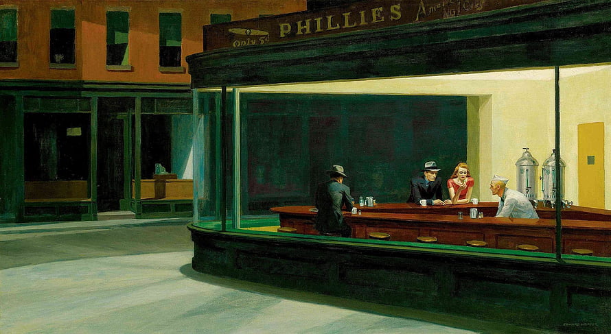 Nighthawks by Edward Hopper: Iconic American Diner Scene at Night HD wallpaper