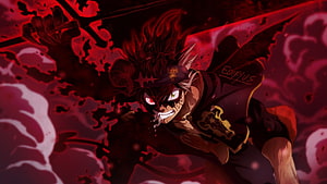 Black Clover Anime Character in Dark Red Battle Scene with Intense Expression HD wallpaper