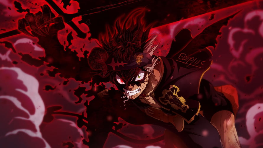 Black Clover Anime Character in Dark Red Battle Scene with Intense Expression HD wallpaper