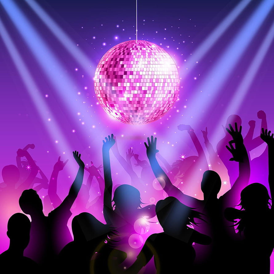 Vibrant Disco Ball Over Silhouetted Crowd With Purple Stage Lights and Sparkling Particles HD phone wallpaper