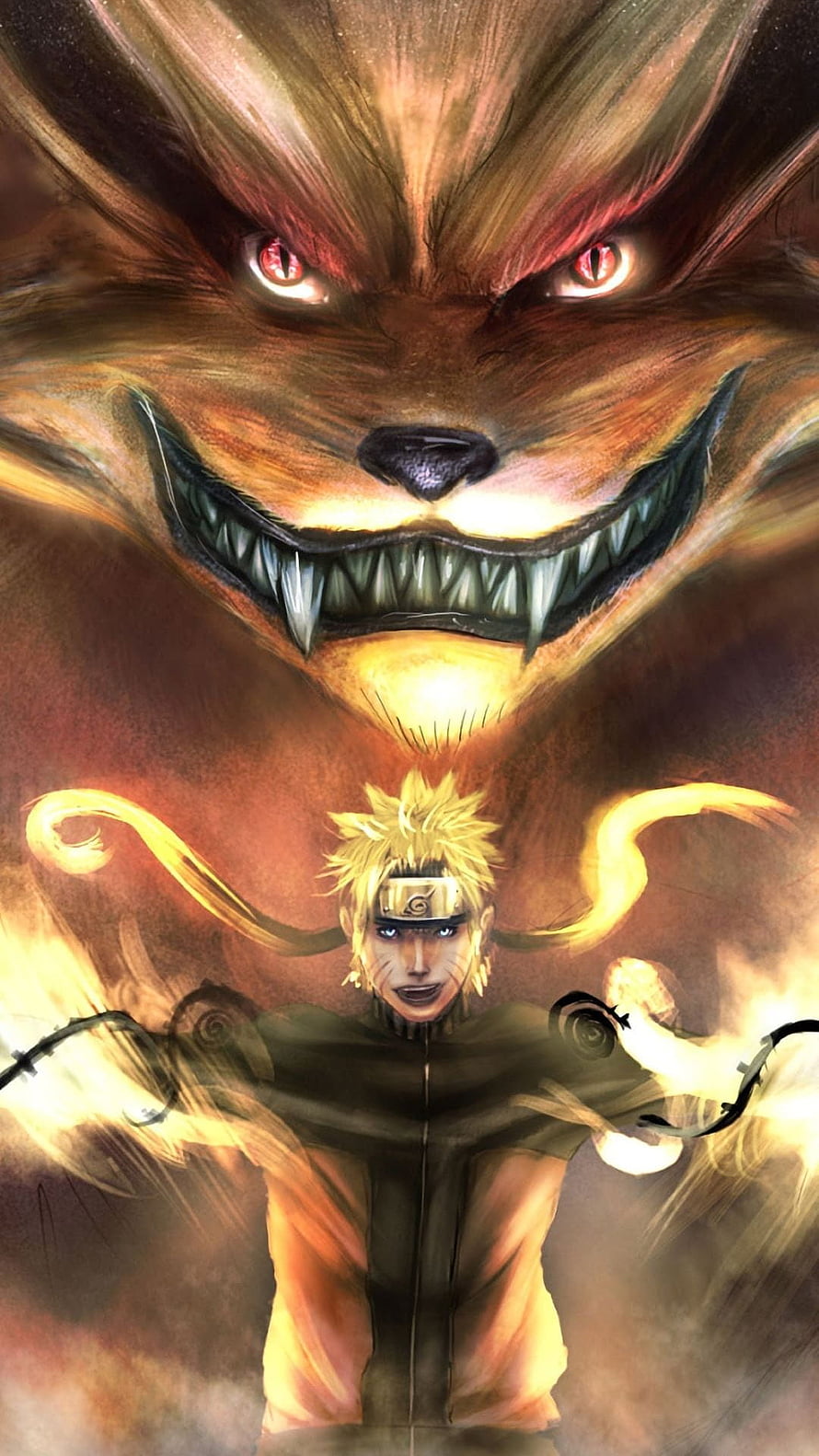 Naruto Uzumaki Kurama Nine-Tails Fox Mode Anime Artwork HD phone wallpaper