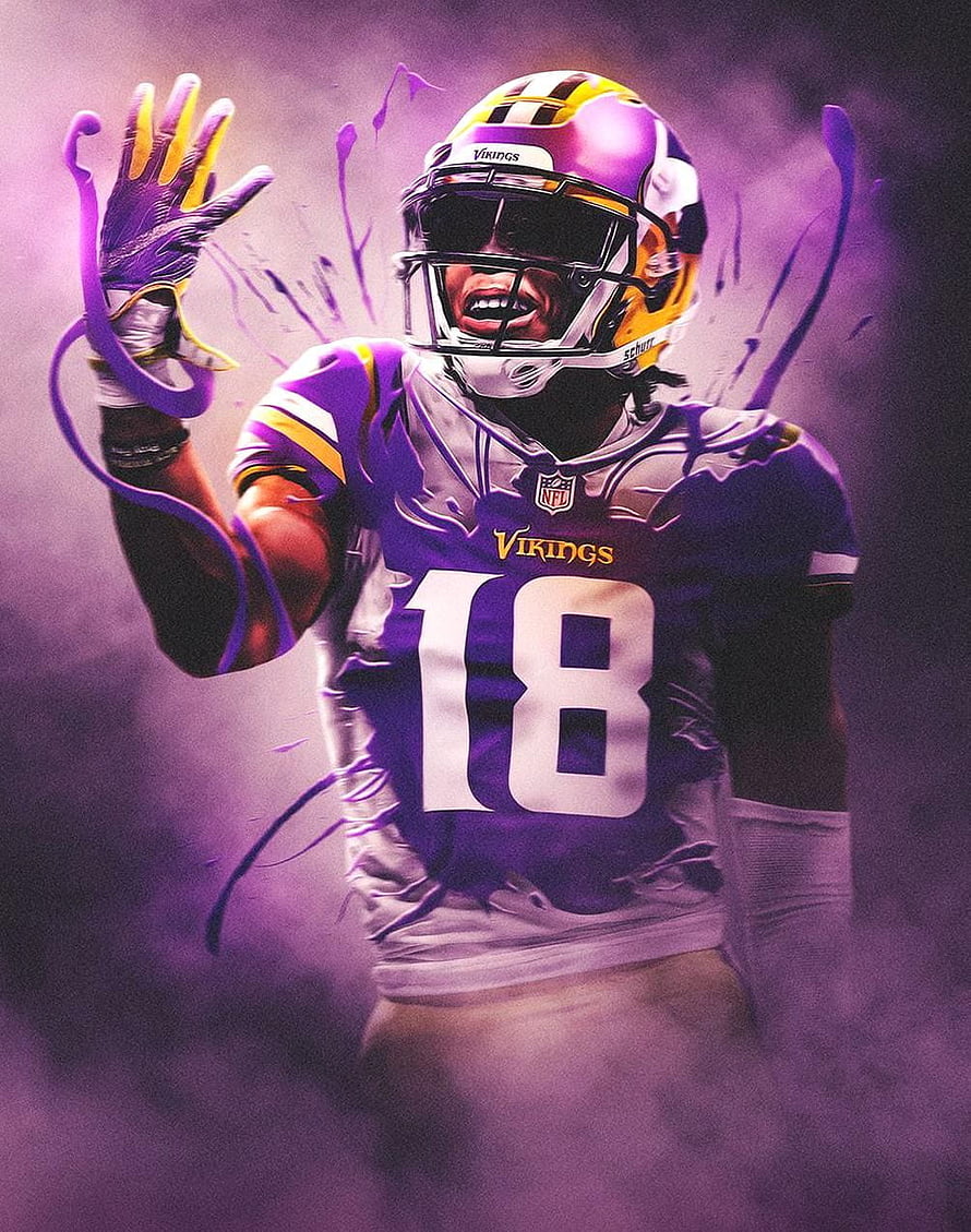Justin Jefferson Griddy Celebration in Minnesota Vikings Purple and Gold Uniform HD phone wallpaper