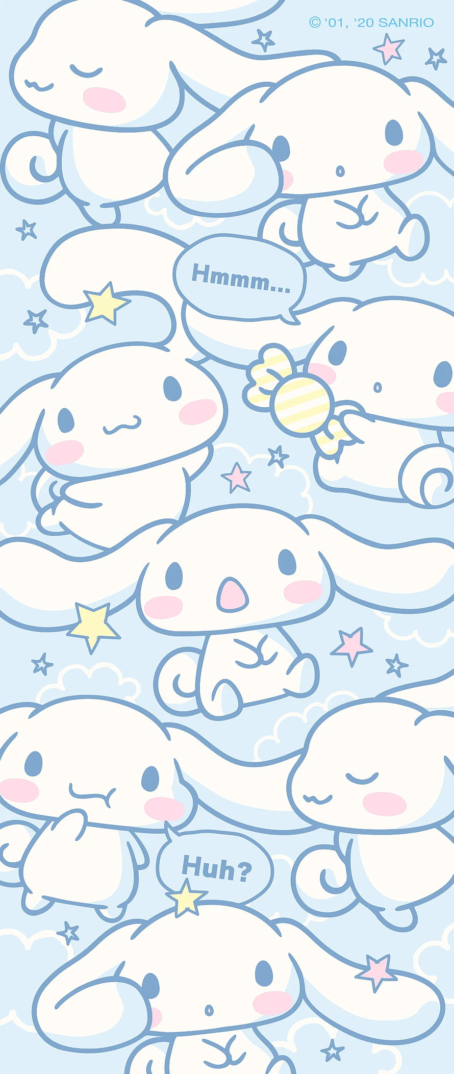 Cinnamoroll Sanrio Cute White Rabbit Pattern with Stars and Clouds HD phone wallpaper