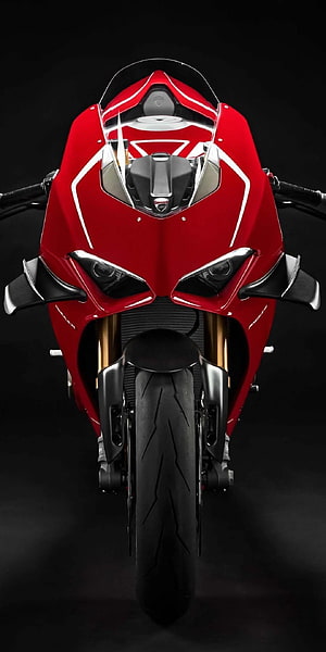Ducati Panigale V4 R Front View Red Sport Motorcycle on Black Background HD phone wallpaper