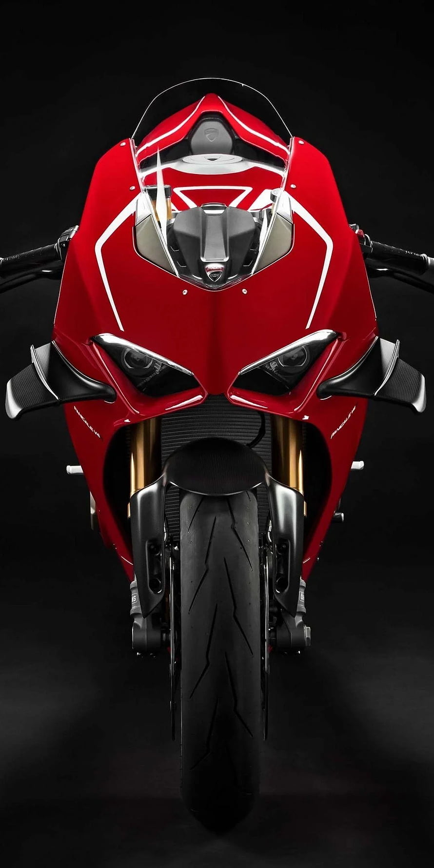 Ducati Panigale V4 R Front View Red Sport Motorcycle on Black Background HD phone wallpaper