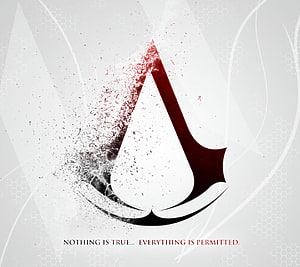 Assassin's Creed Brotherhood Emblem With Particle Dissolve Effect and Motto Text HD wallpaper