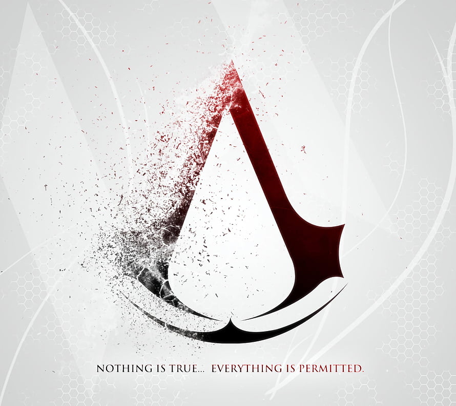 Assassin's Creed Brotherhood Emblem With Particle Dissolve Effect and Motto Text HD wallpaper