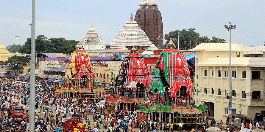 Rath Yatra Festival at Jagannath Temple Puri with Ornate Chariots and Crowds HD wallpaper
