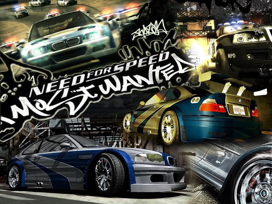 Need For Speed Most Wanted Street Racing Collage with BMW and Police Chase HD wallpaper