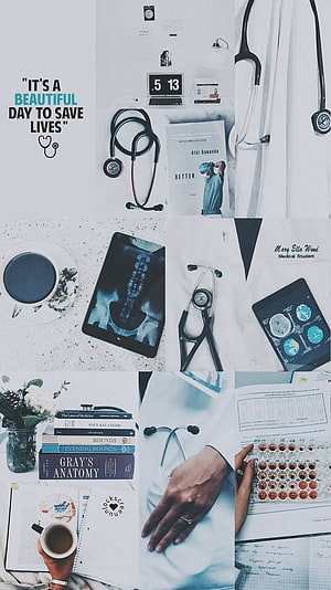 Medical Student Study Aesthetic Collage Featuring Stethoscopes, X-Rays, and Anatomy Books HD phone wallpaper