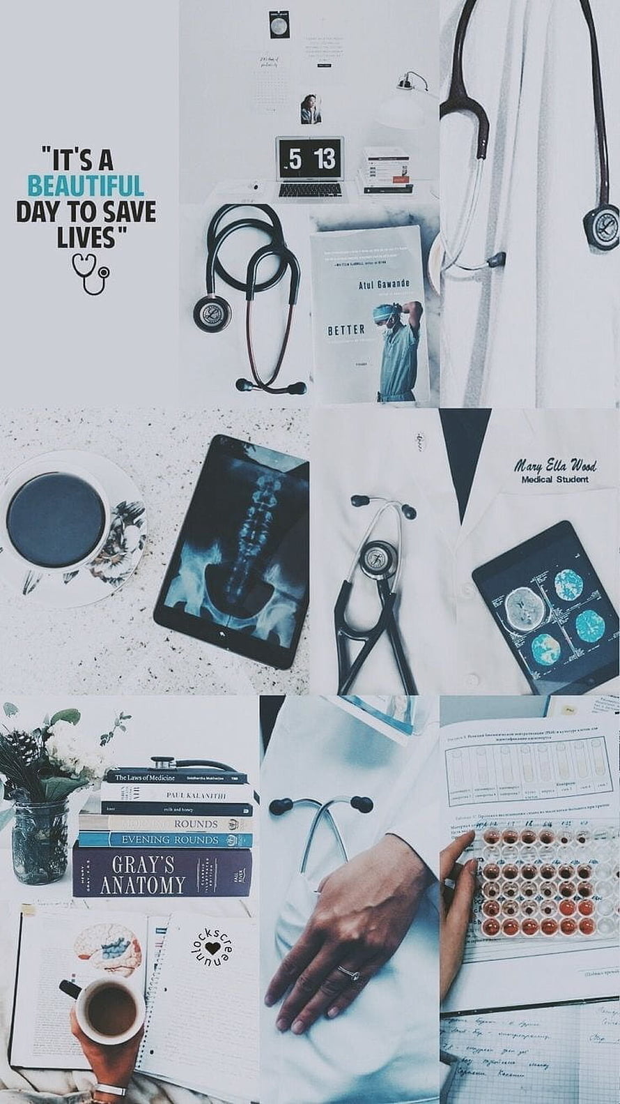 Medical Student Study Aesthetic Collage Featuring Stethoscopes, X-Rays, and Anatomy Books HD phone wallpaper