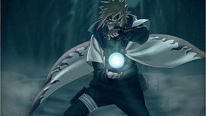 Minato Namikaze Channeling Chakra in Dark Misty Landscape HD wallpaper