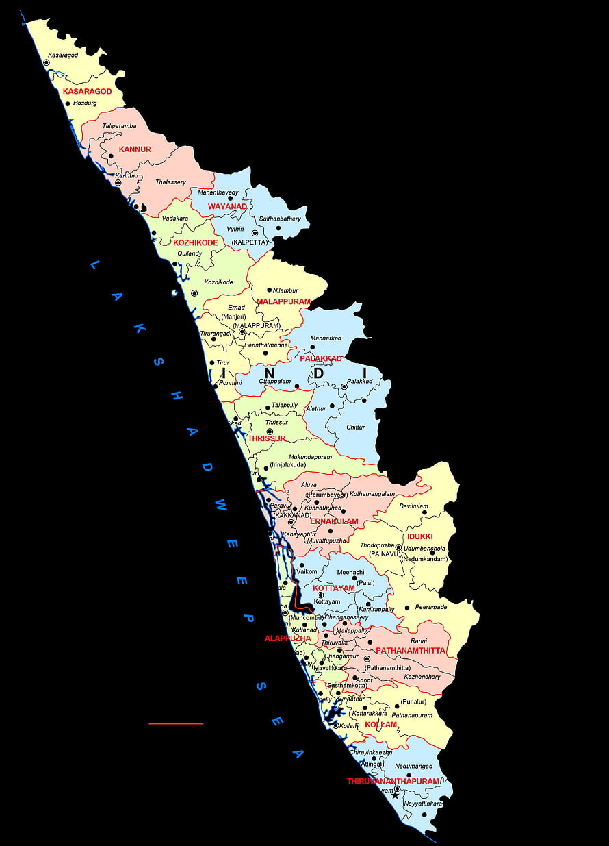 Detailed Political Map of Kerala State Showing All Districts and Major Cities HD phone wallpaper