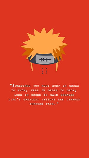 Pain from Naruto Anime Minimalist Quote Wallpaper on Red Background HD phone wallpaper