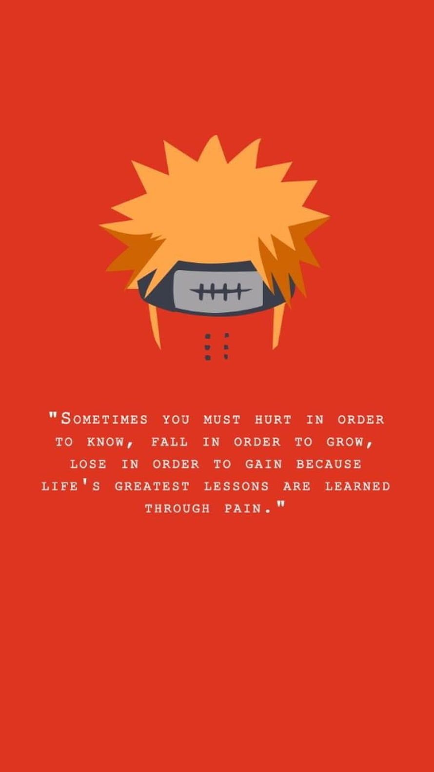 Pain from Naruto Anime Minimalist Quote Wallpaper on Red Background HD phone wallpaper