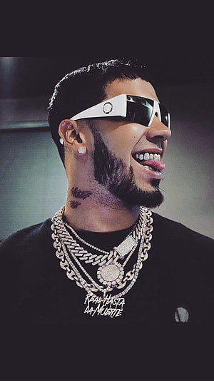 Anuel AA Portrait Wearing White Sunglasses and Diamond Chains HD phone wallpaper
