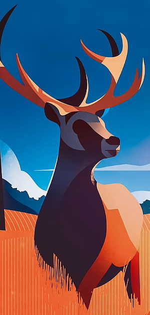 Stylized Geometric Deer Illustration with Antlers in Autumn Landscape HD phone wallpaper