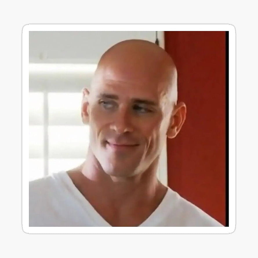 Johnny Sins smiling portrait in white v-neck shirt against red wall HD phone wallpaper