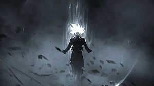 Goku Black Ultra Instinct Silhouette in Dark Stormy Atmosphere HD wallpaper