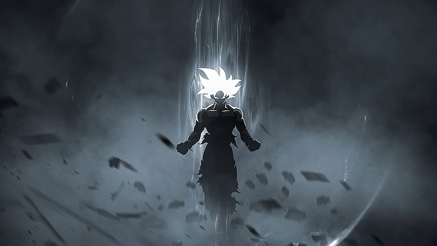 Goku Black Ultra Instinct Silhouette in Dark Stormy Atmosphere HD wallpaper