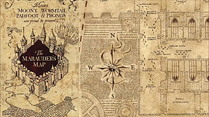 Harry Potter Marauder's Map Hogwarts Castle Illustration and Ancient Parchment Layout HD wallpaper