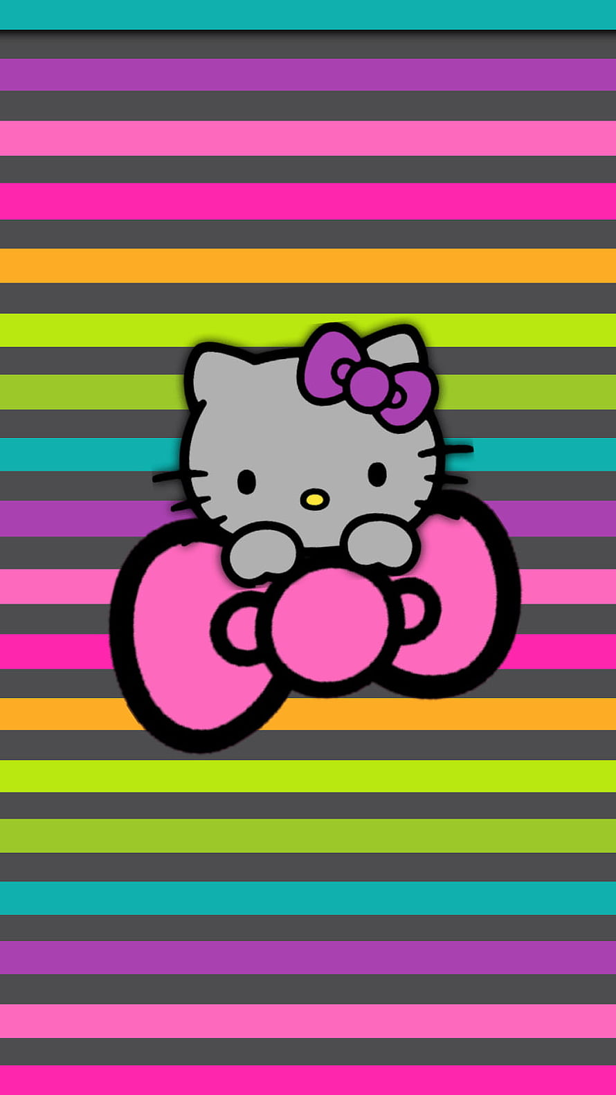 Hello Kitty with Pink Bow on Colorful Striped Background HD phone wallpaper